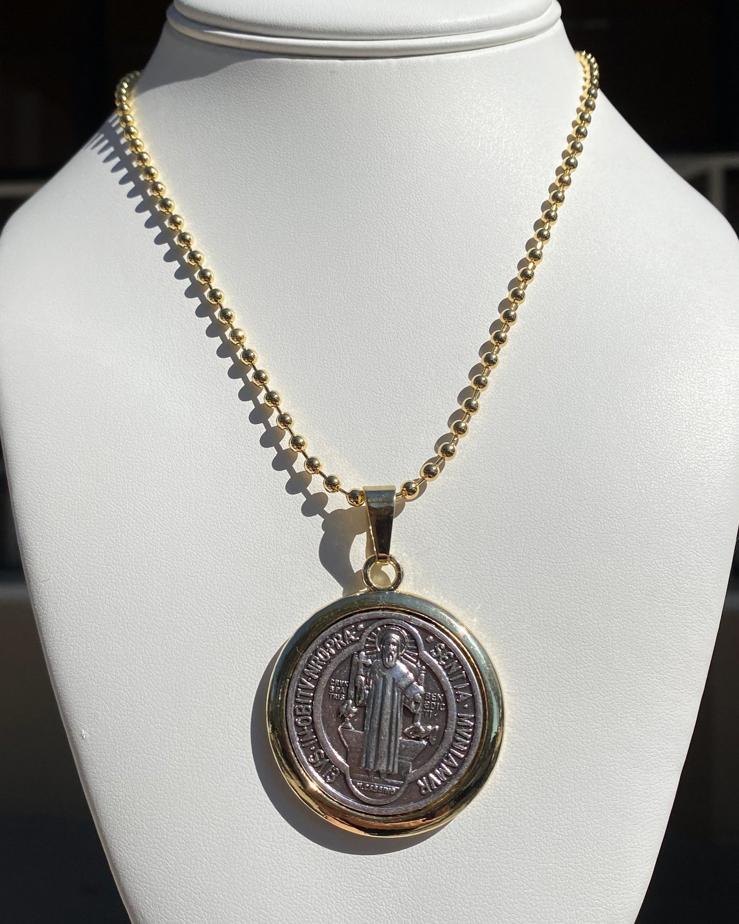 Big St. Benedict Medal 2 Gold Necklace