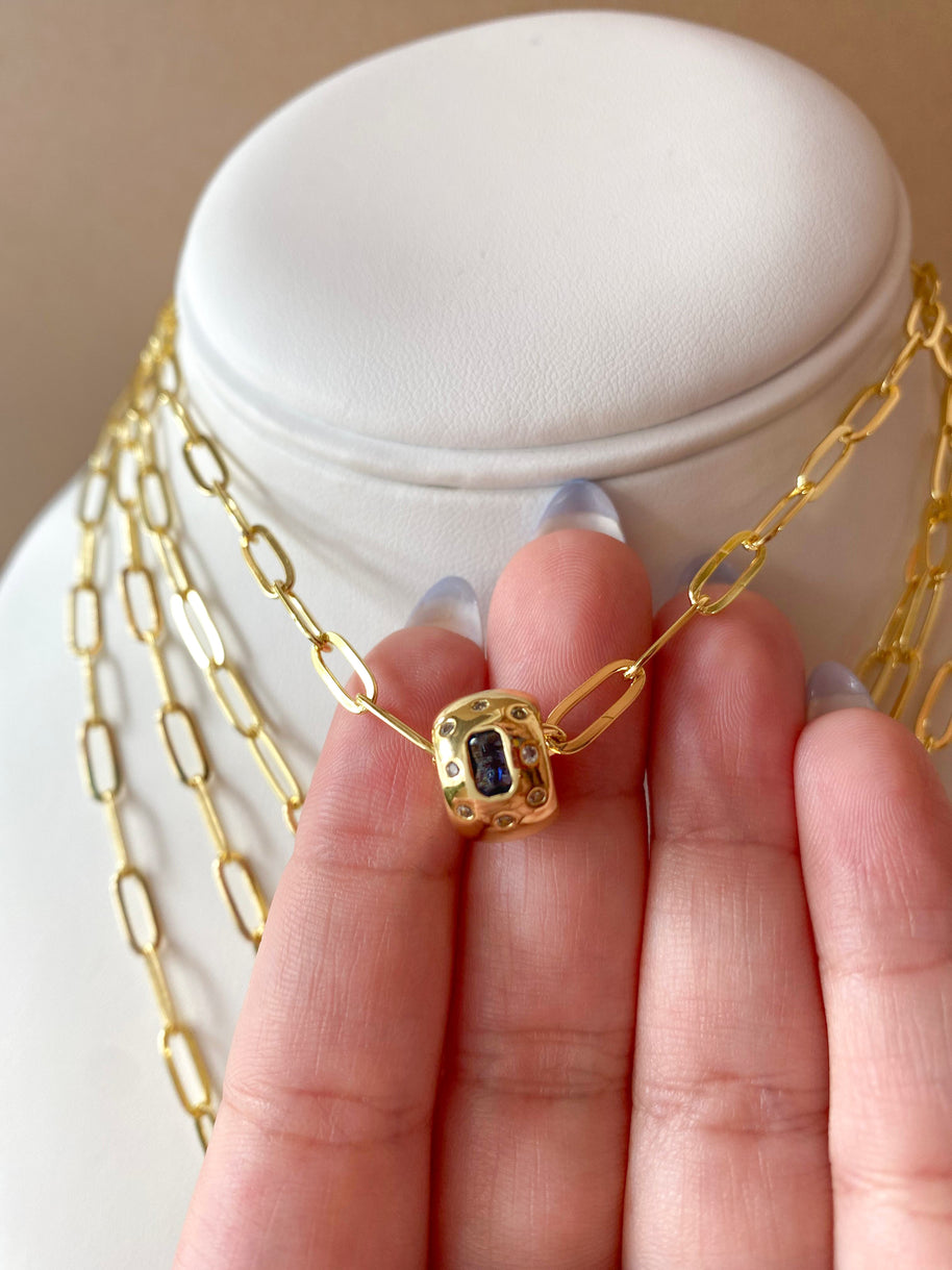 Golden Links Chain with Circular Crystal Charms Necklace