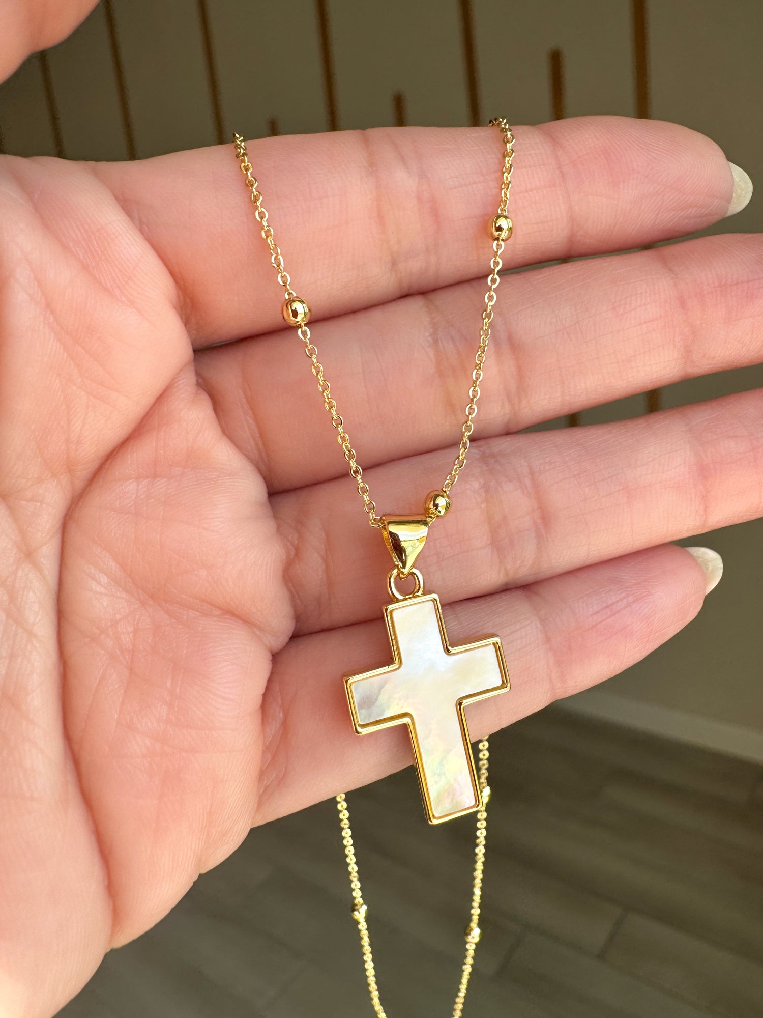 Mother Of Pearl Cross Necklace