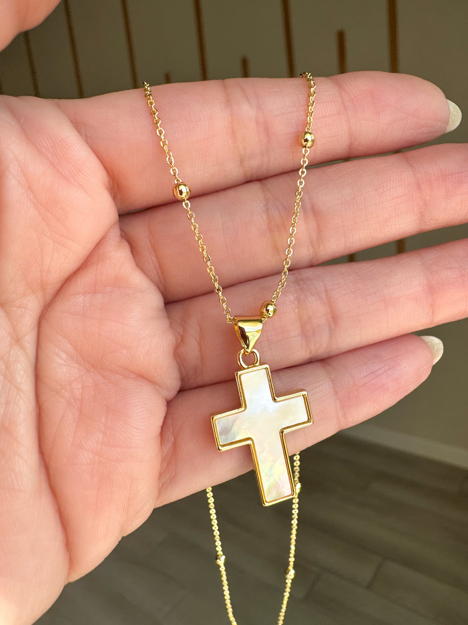 Mother Of Pearl Cross Necklace