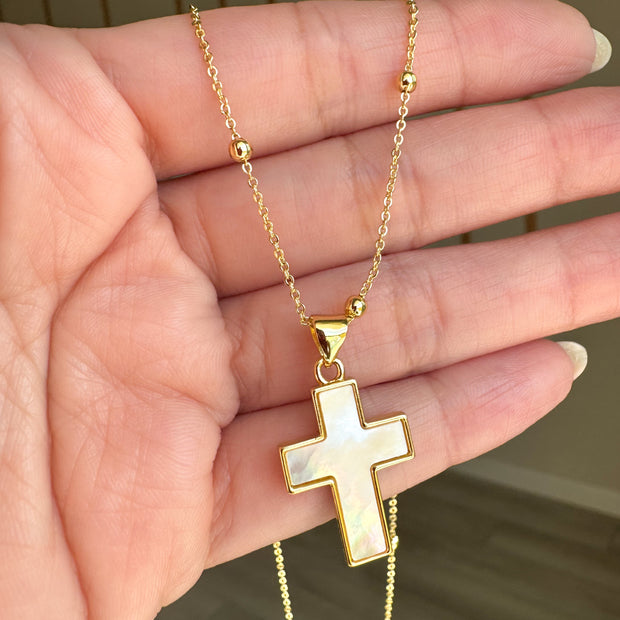 Mother Of Pearl Cross Necklace