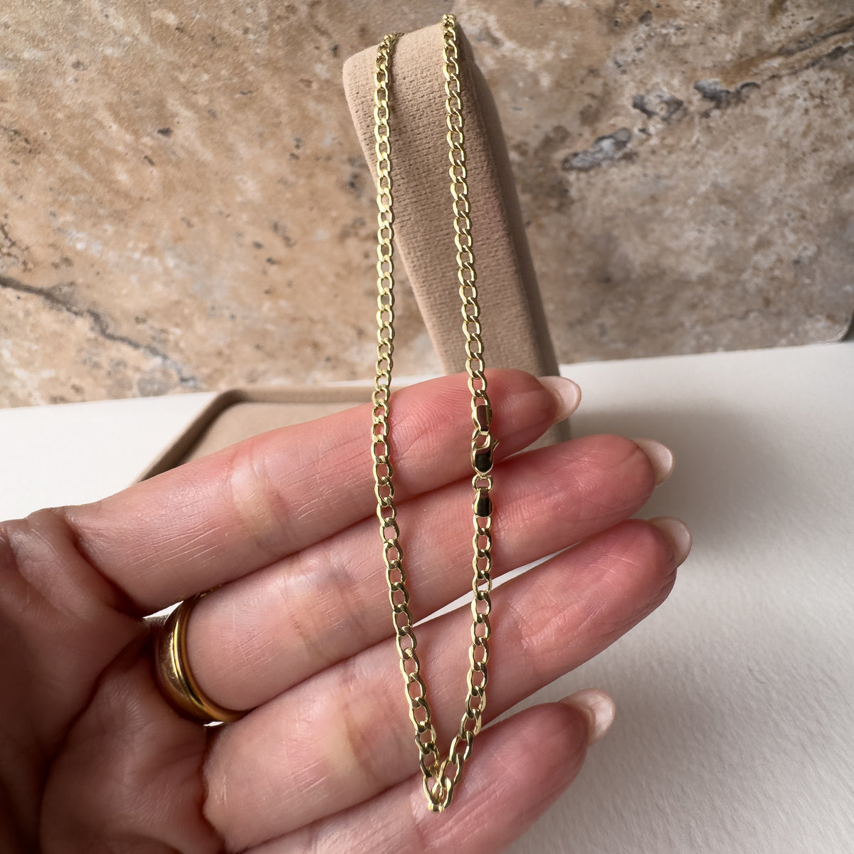 Cuban Style Semi Solid Real 14k Gold Necklace