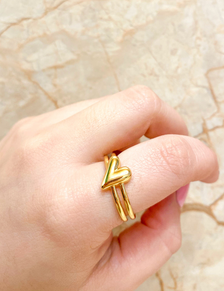 Ring 2 Rows Heart Gold