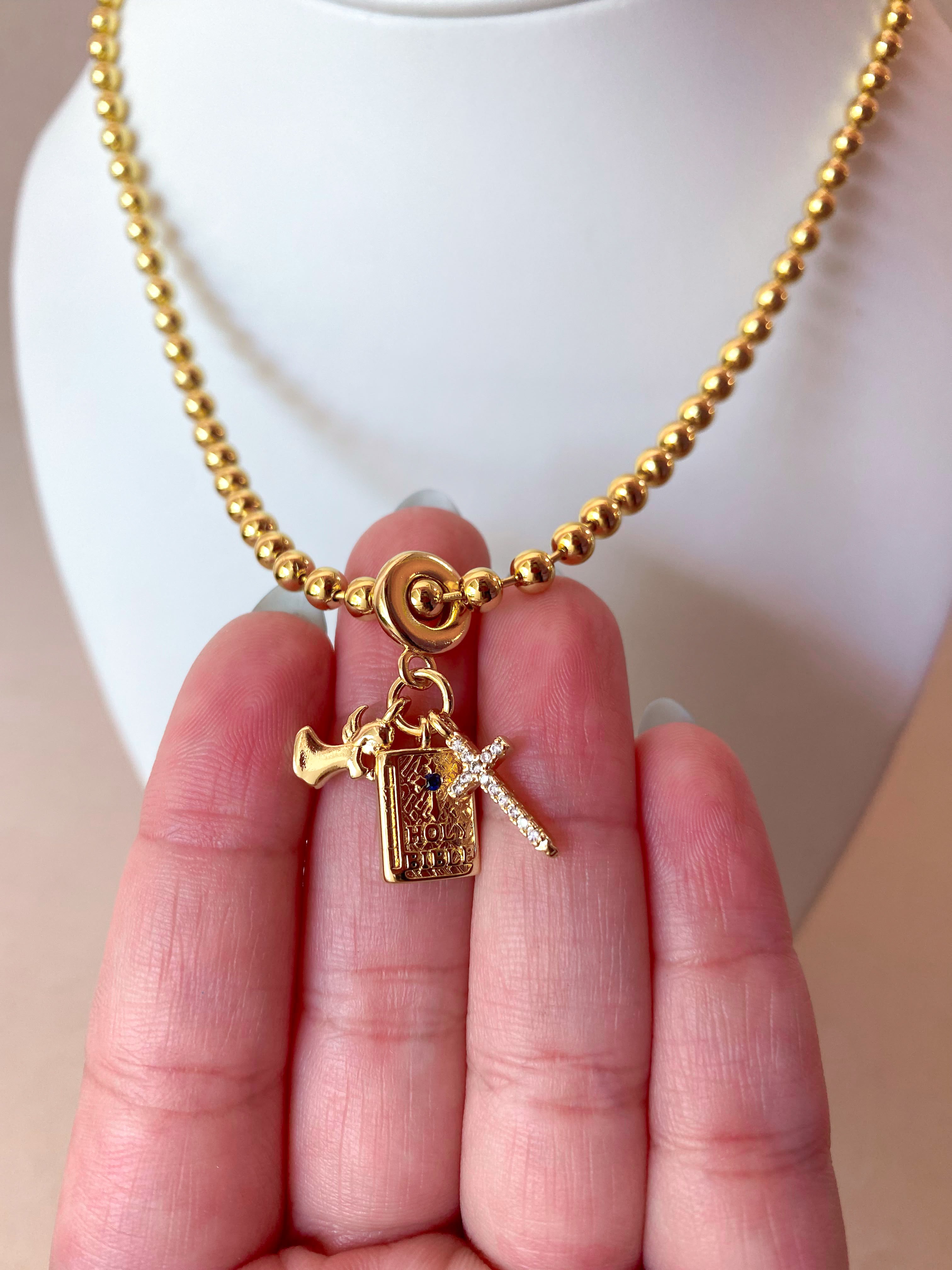 Bible, Angel and Cross 3 Charms in 1 Necklace