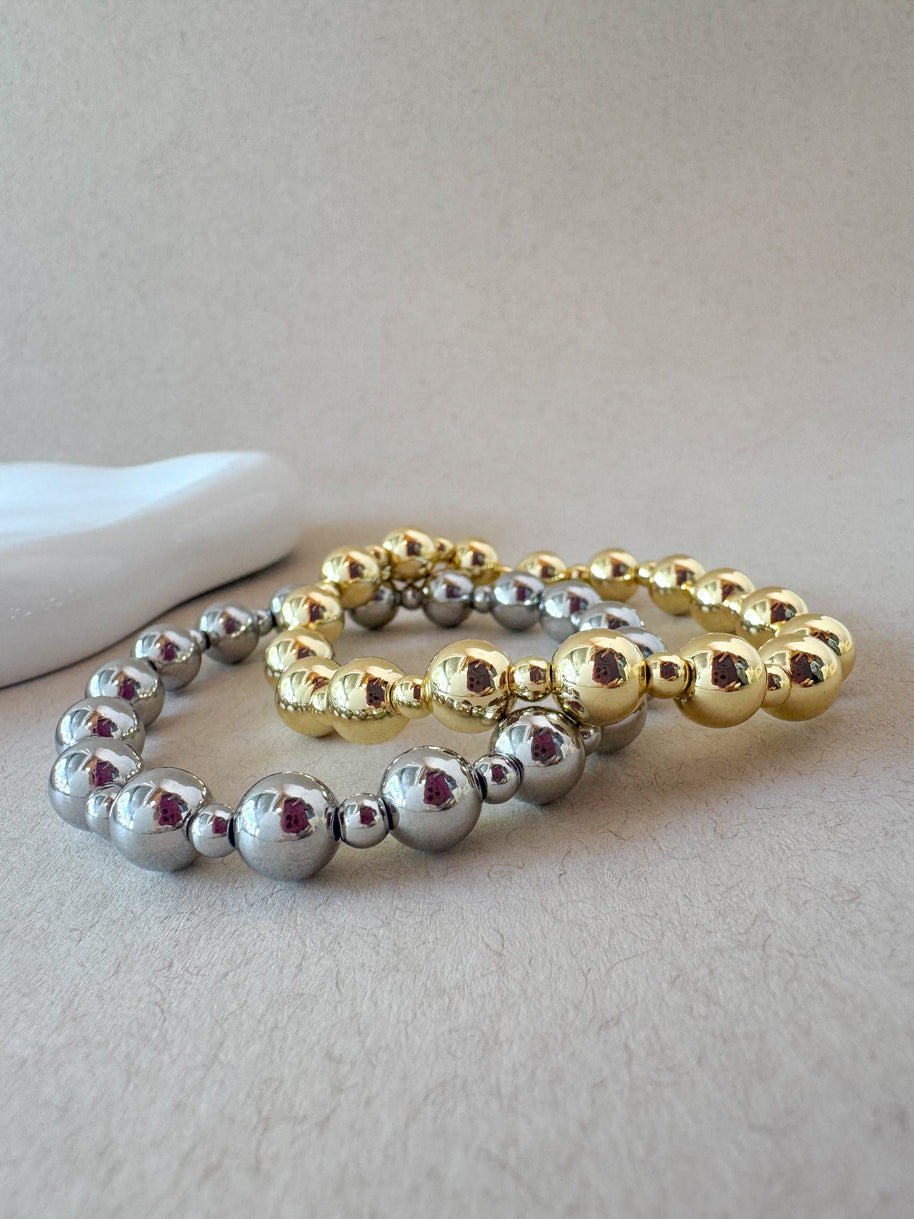 Medium & Little Balls Elastic Bracelets in Silver & Gold