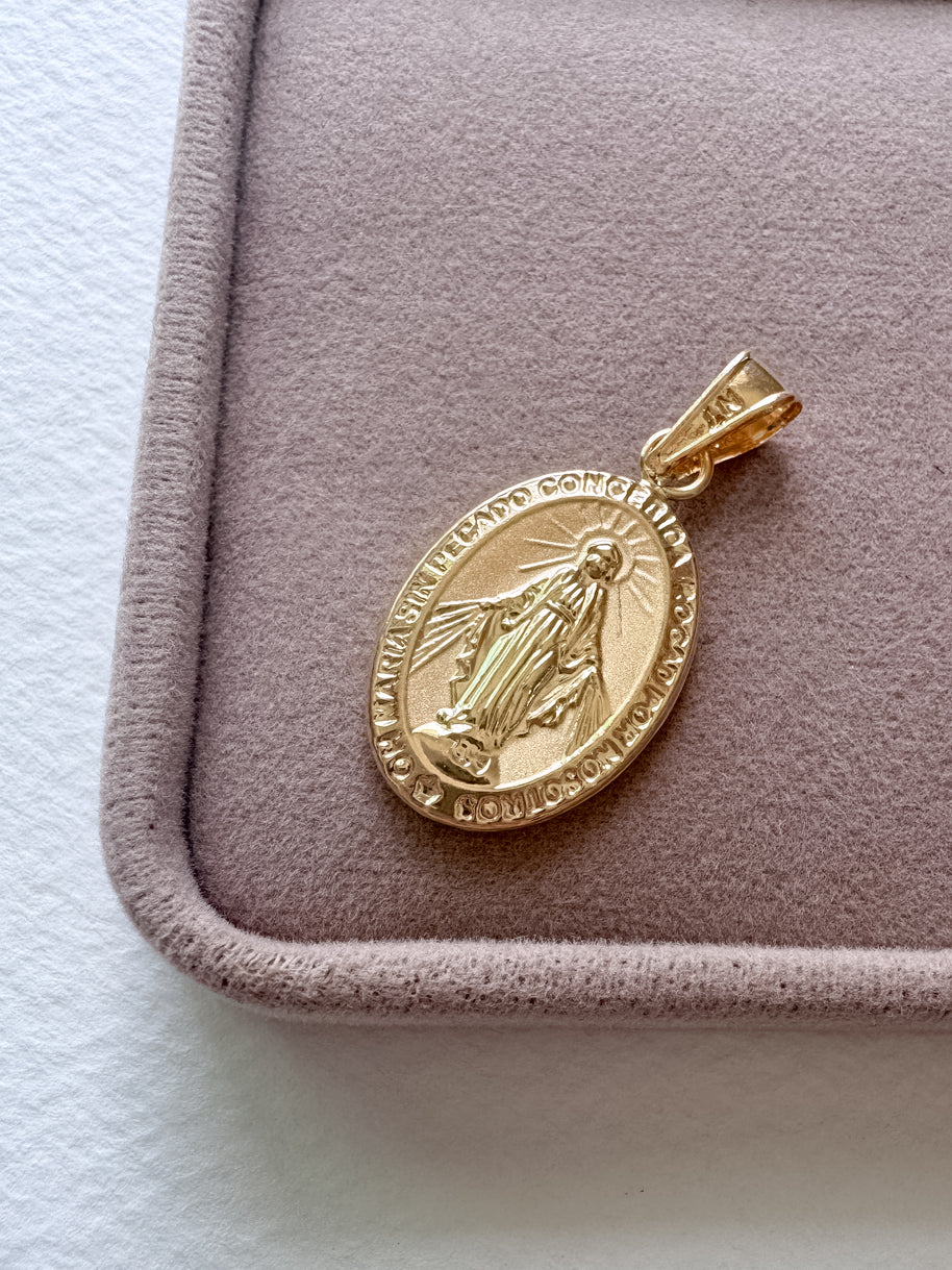 Miracle Virgin Medal 18k Solid Gold Hollow Charm