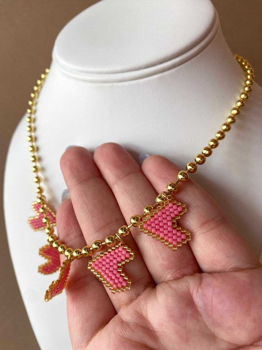 Pink Hearts Miyuki Handmade Necklace