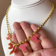 Pink Hearts Miyuki Handmade Necklace