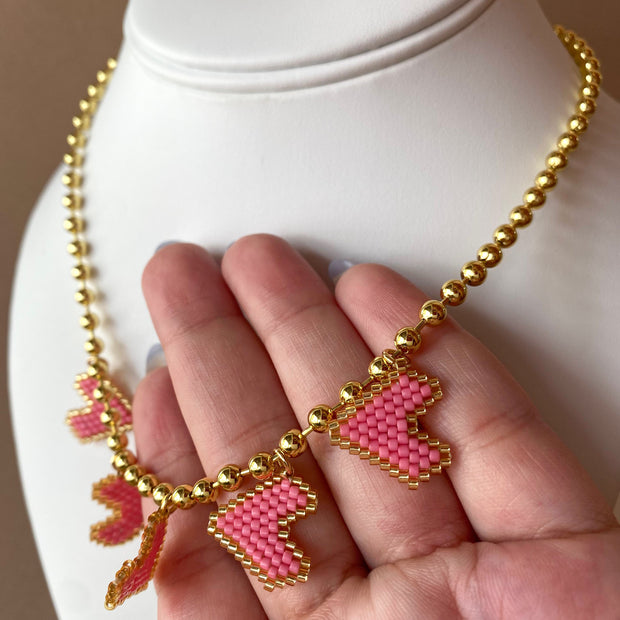 Pink Hearts Miyuki Handmade Necklace