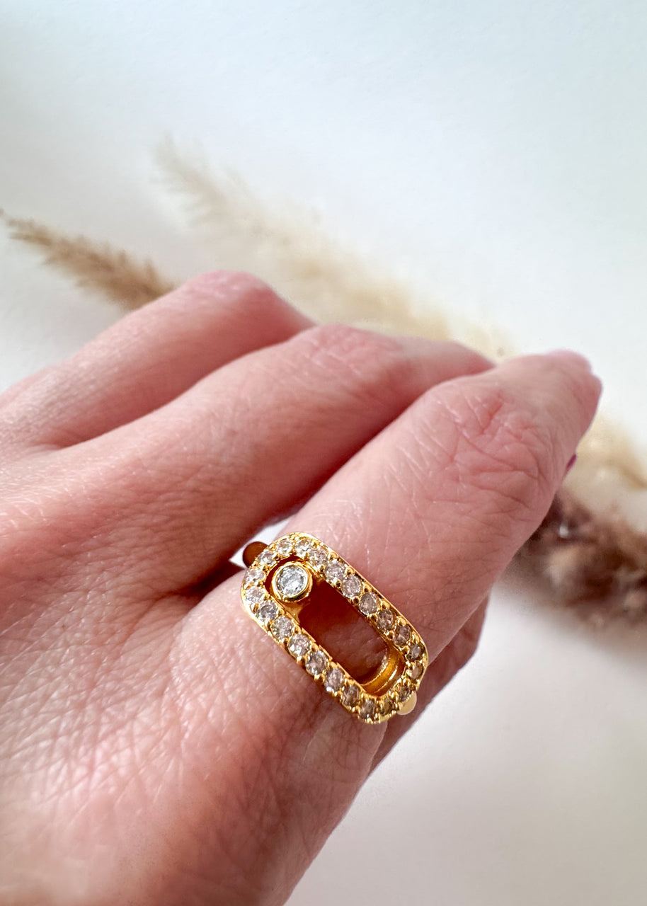 Golden Shiny Move Zircons Steel Ring