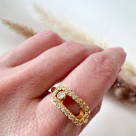 Golden Shiny Move Zircons Steel Ring