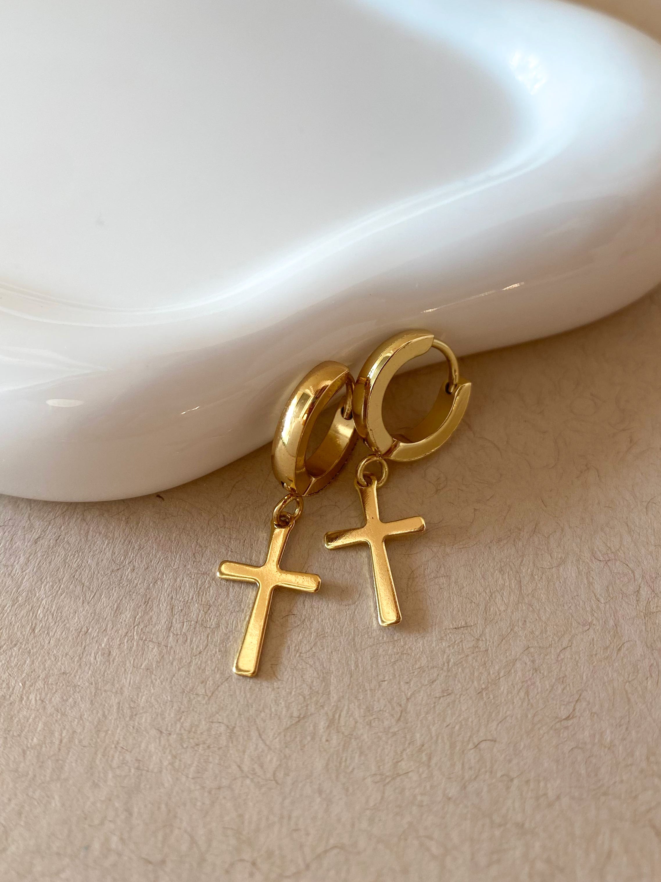 Golden Steel Cross Hoops