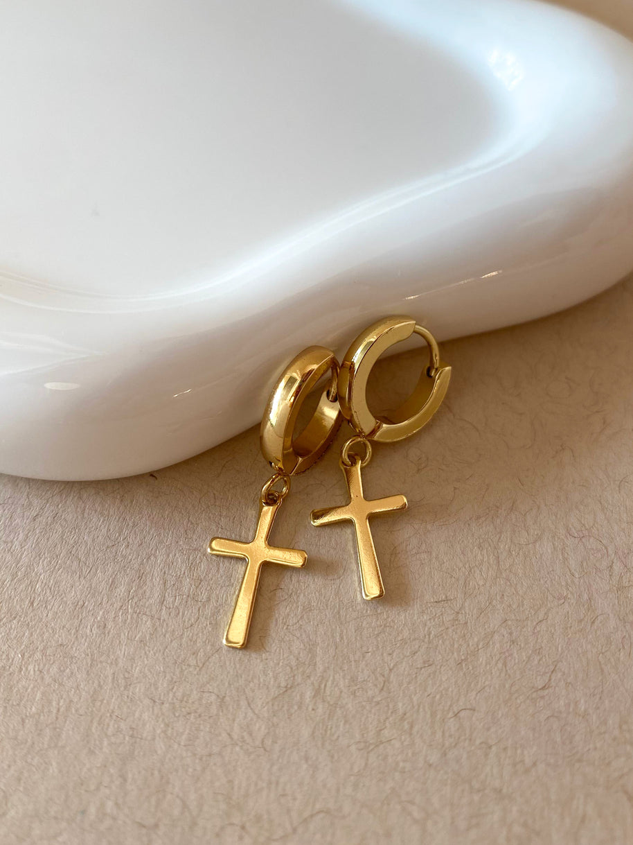 Golden Steel Cross Hoops