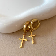 Golden Steel Cross Hoops