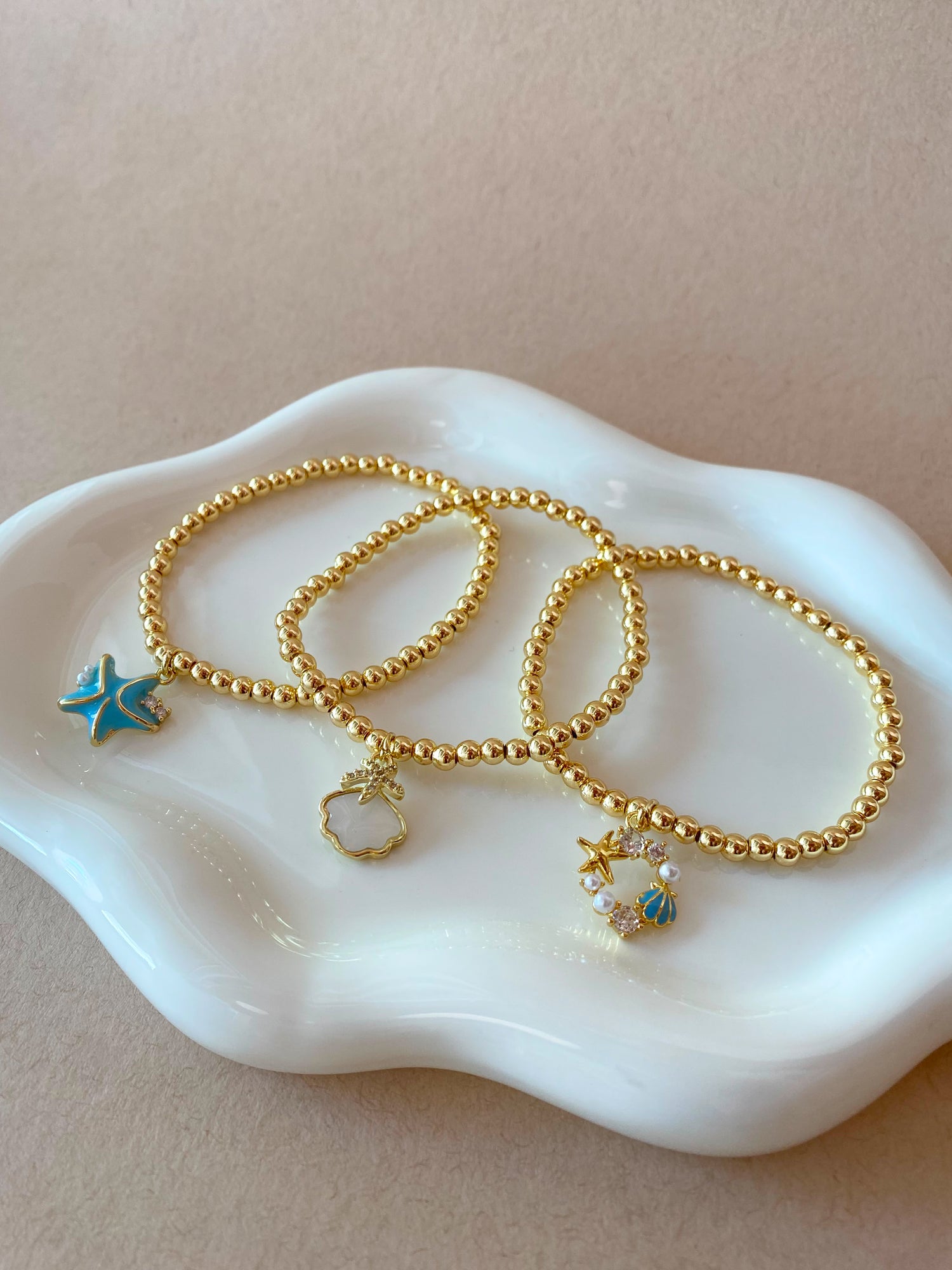 Blue and White Beach Vibes Charms Elastic Bracelets