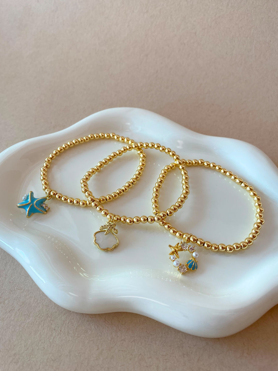 Blue and White Beach Vibes Charms Elastic Bracelets