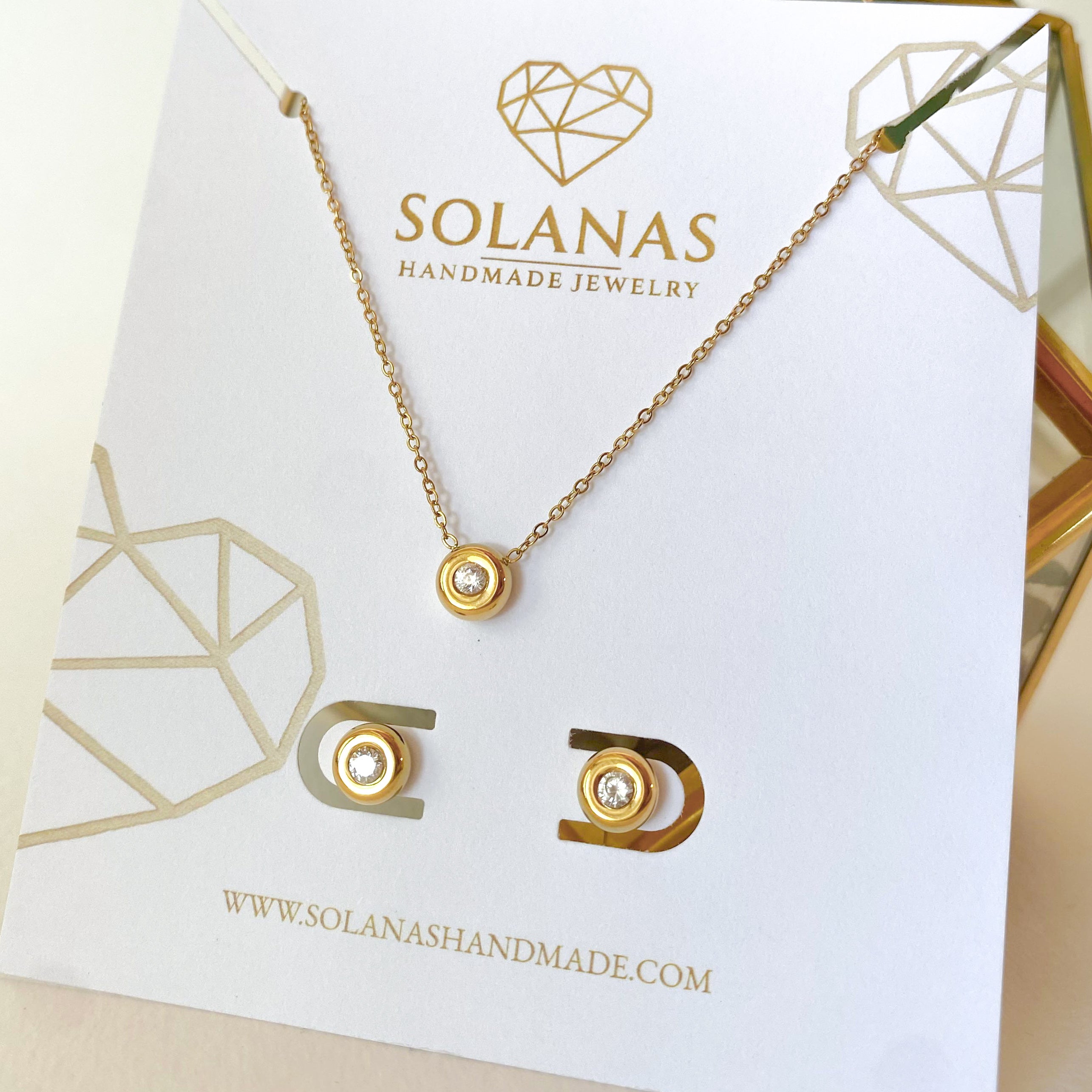 Golden Zircon Circular Steel Necklace or Earrings