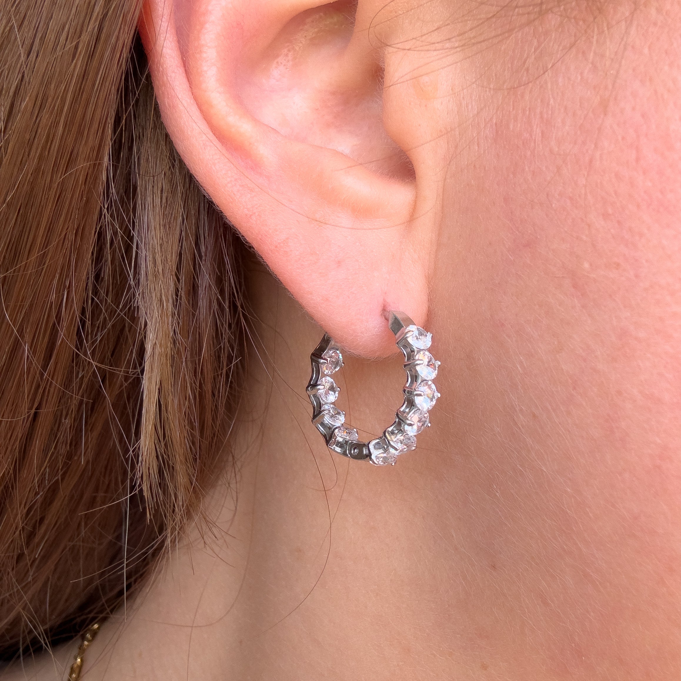 Silver Double Zircons Steel Hoops