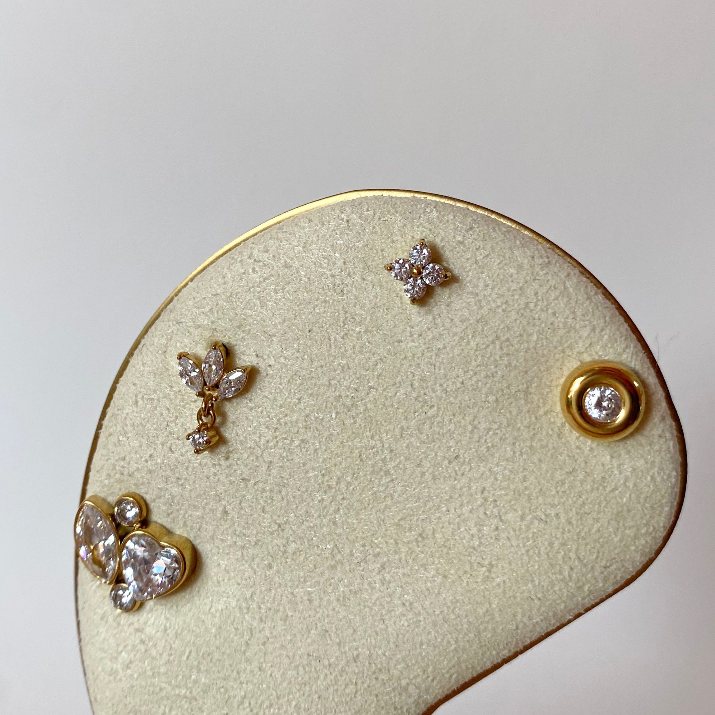 Little Flower Steel Golden Zircons Piercing Earrings