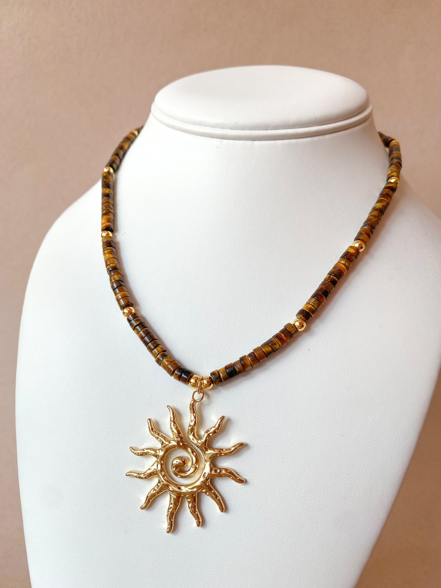 Tiger Eye Gemstone Big Sun Necklace