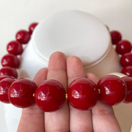 Acrylic Red Wine Gumball Bead with White Heart Necklace