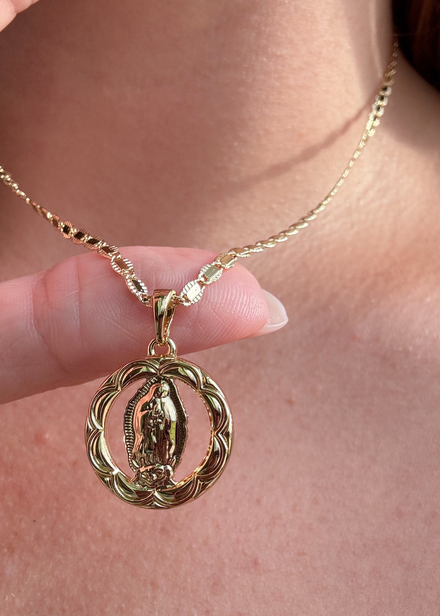 Guadalupe Virgin Circular Medal Necklace
