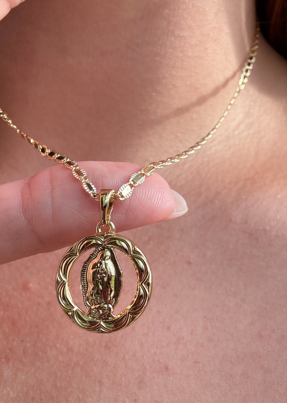 Guadalupe Virgin Circular Medal Necklace