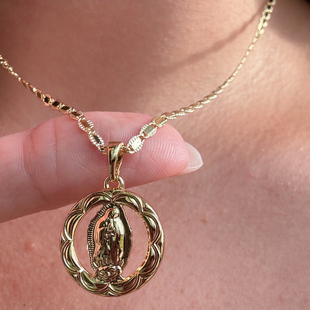 Guadalupe Virgin Circular Medal Necklace