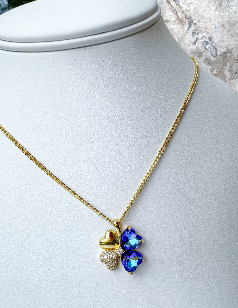 Shiny Blue Clover Necklace