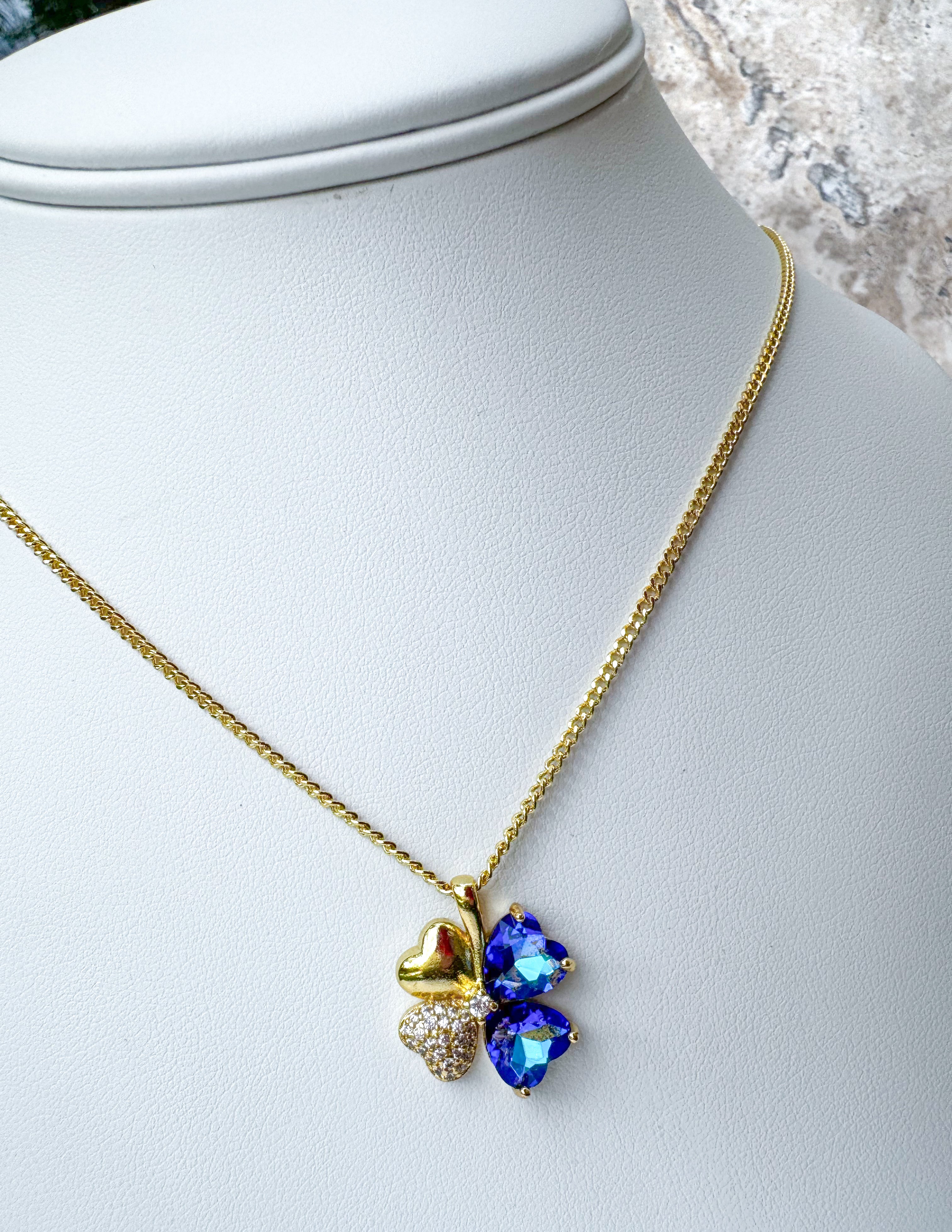 Shiny Blue Clover Necklace