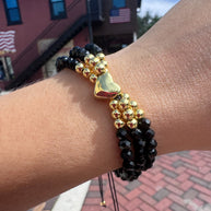 Black Crystals 3 Layers Heart Bracelet
