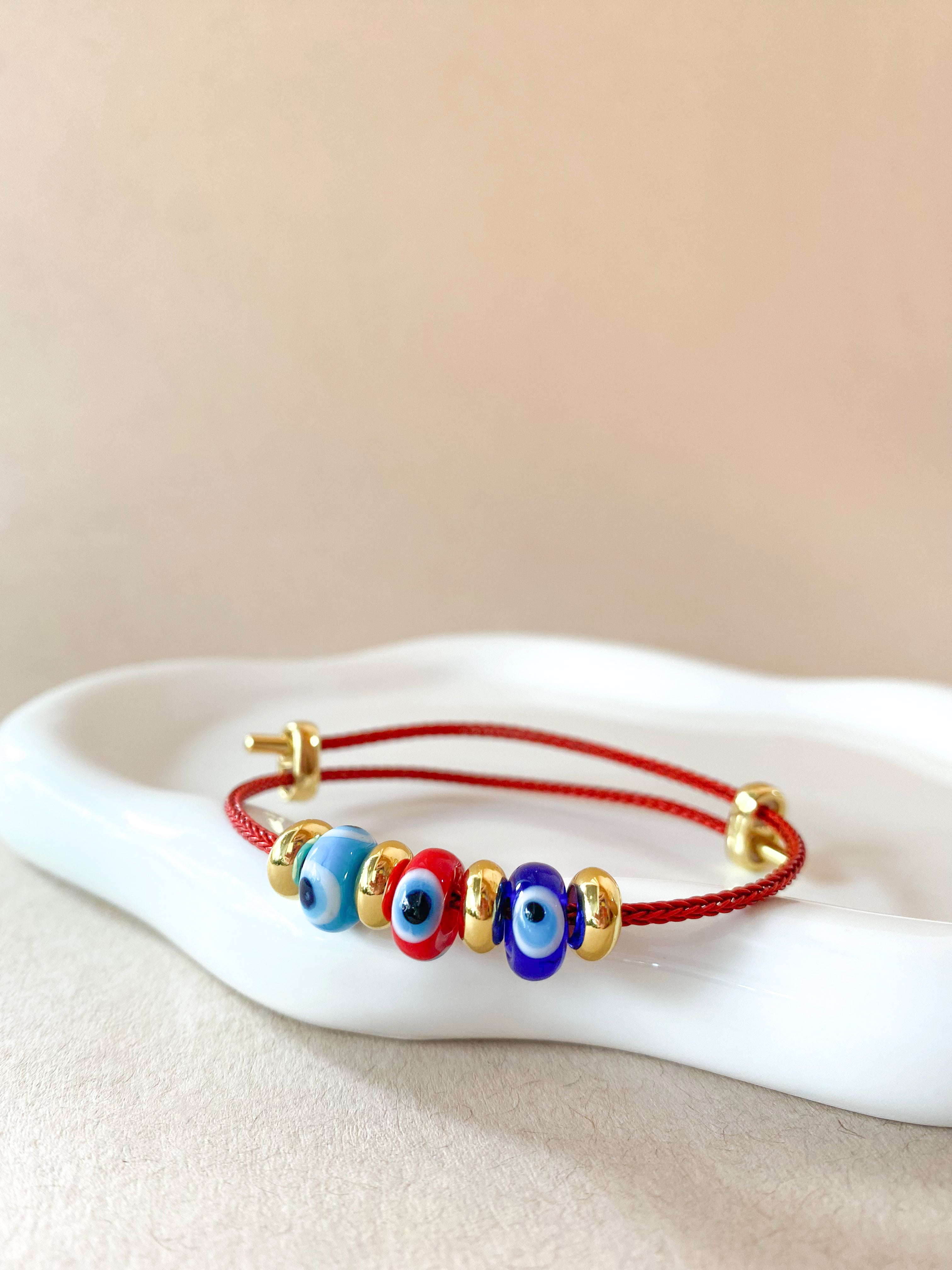 3 Evil Eye Adjustable Red Bracelet