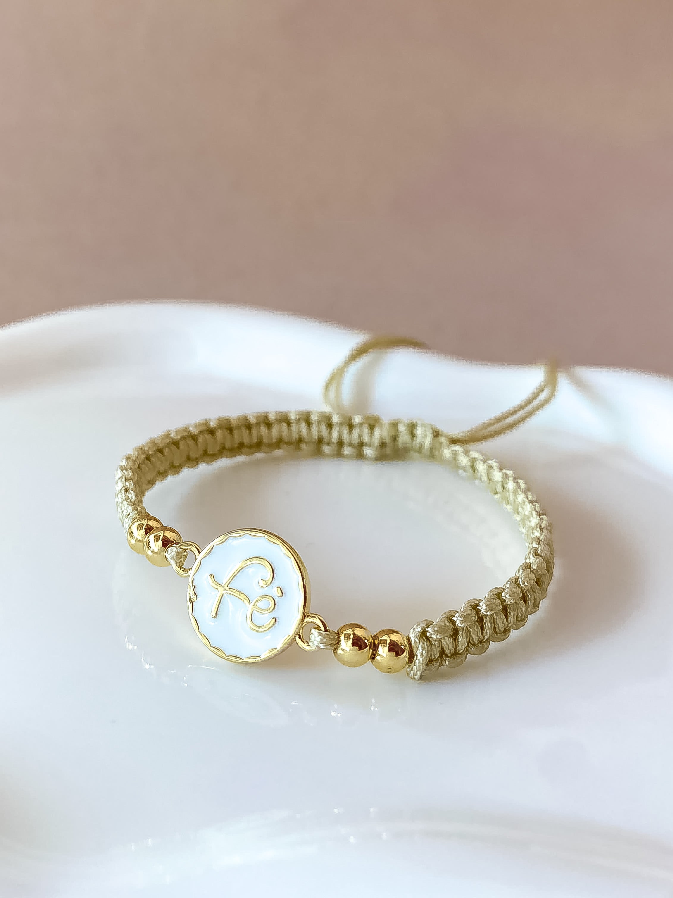 White Faith & Beige Adjustable Thread Bracelet
