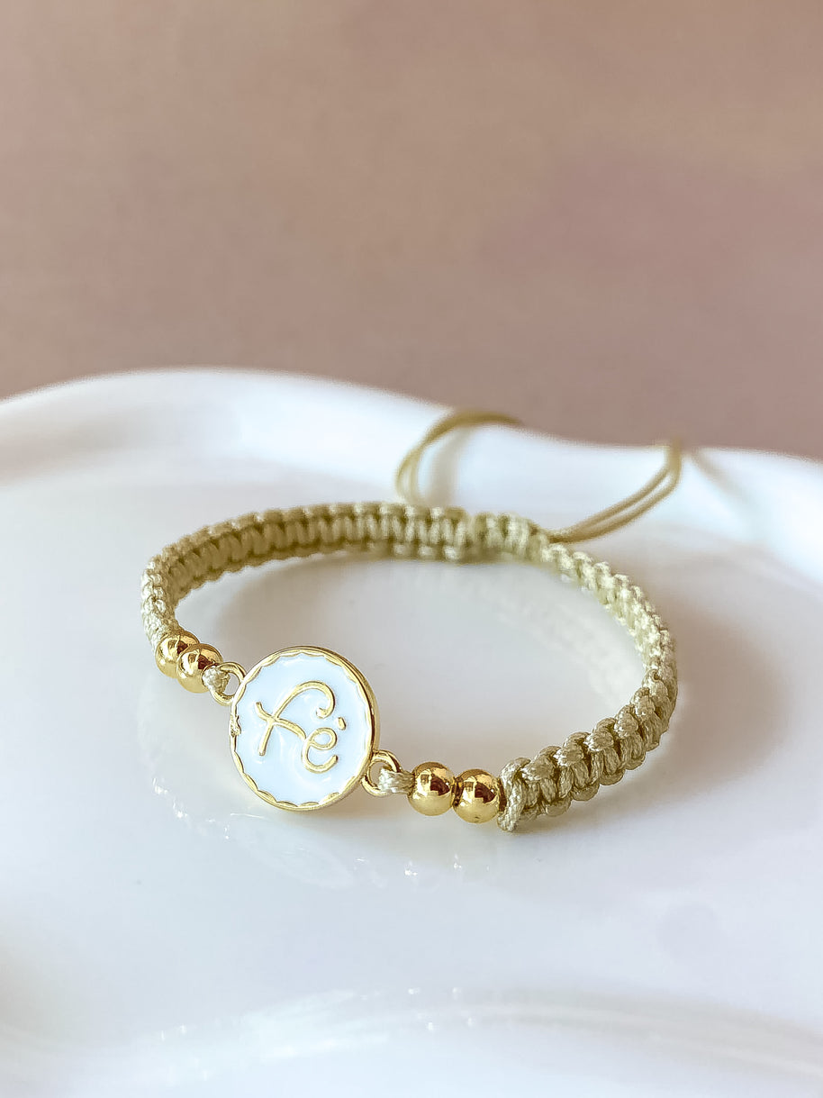 White Faith & Beige Adjustable Thread Bracelet