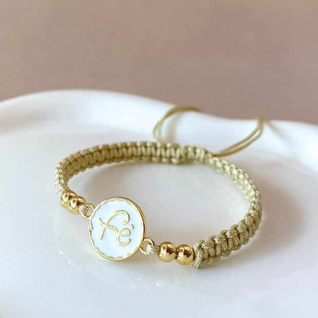 White Faith & Beige Adjustable Thread Bracelet