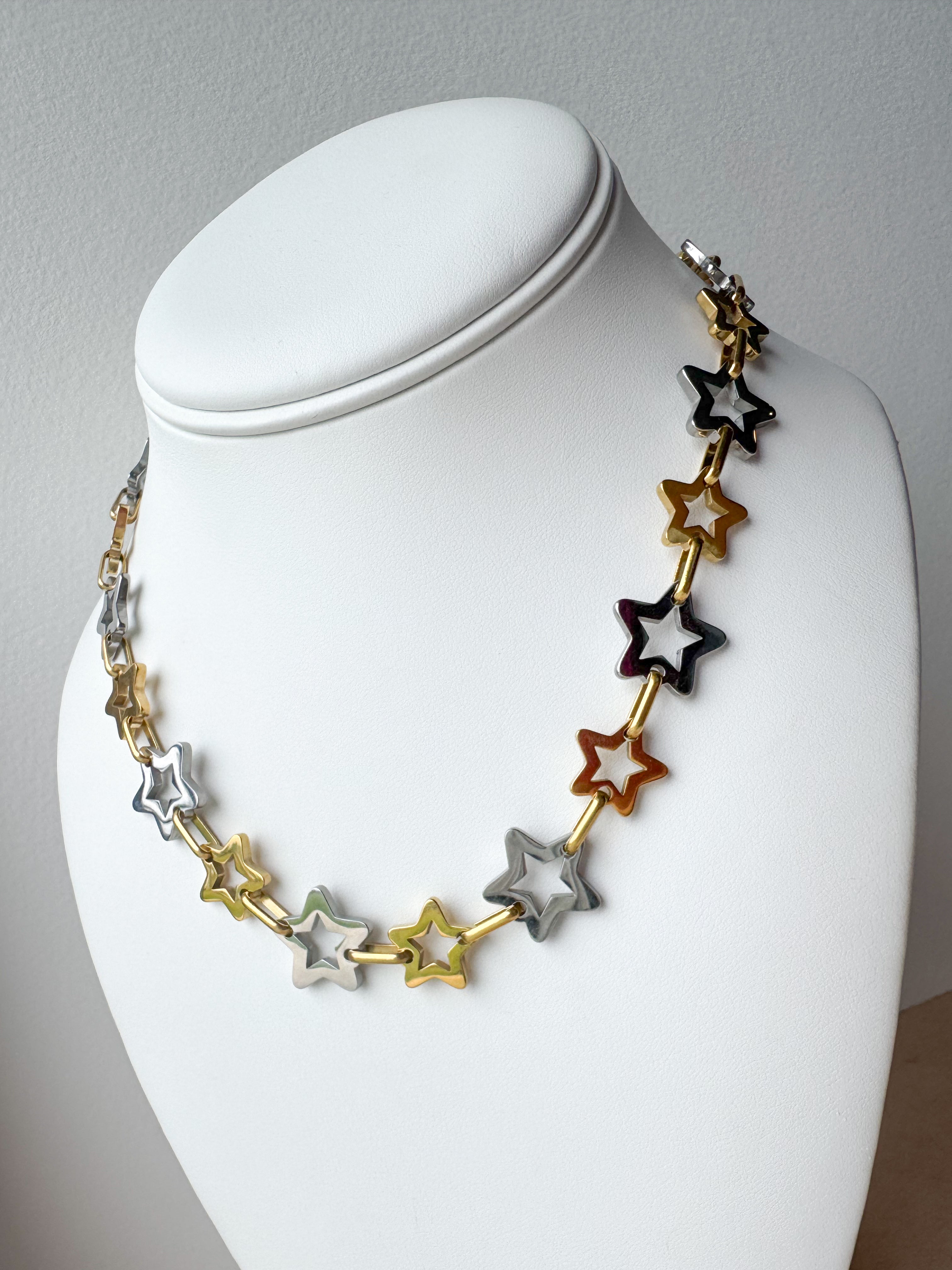 Golden & Silver Star Pattern Necklace