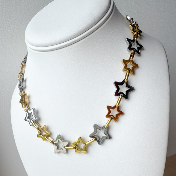Golden & Silver Star Pattern Necklace