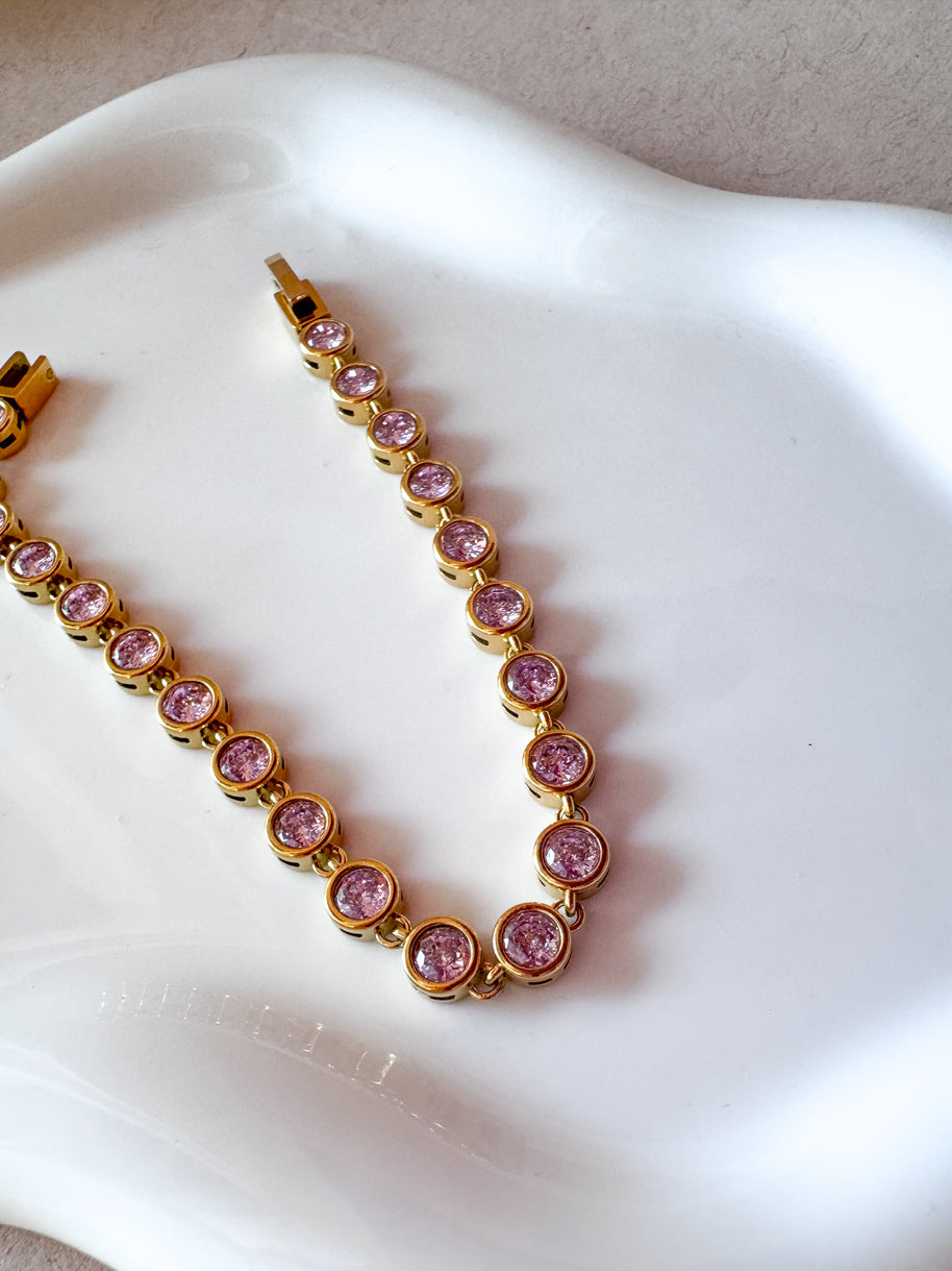 Golden & Pink Circular Zircon Steel Bracelet