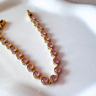 Golden & Pink Circular Zircon Steel Bracelet