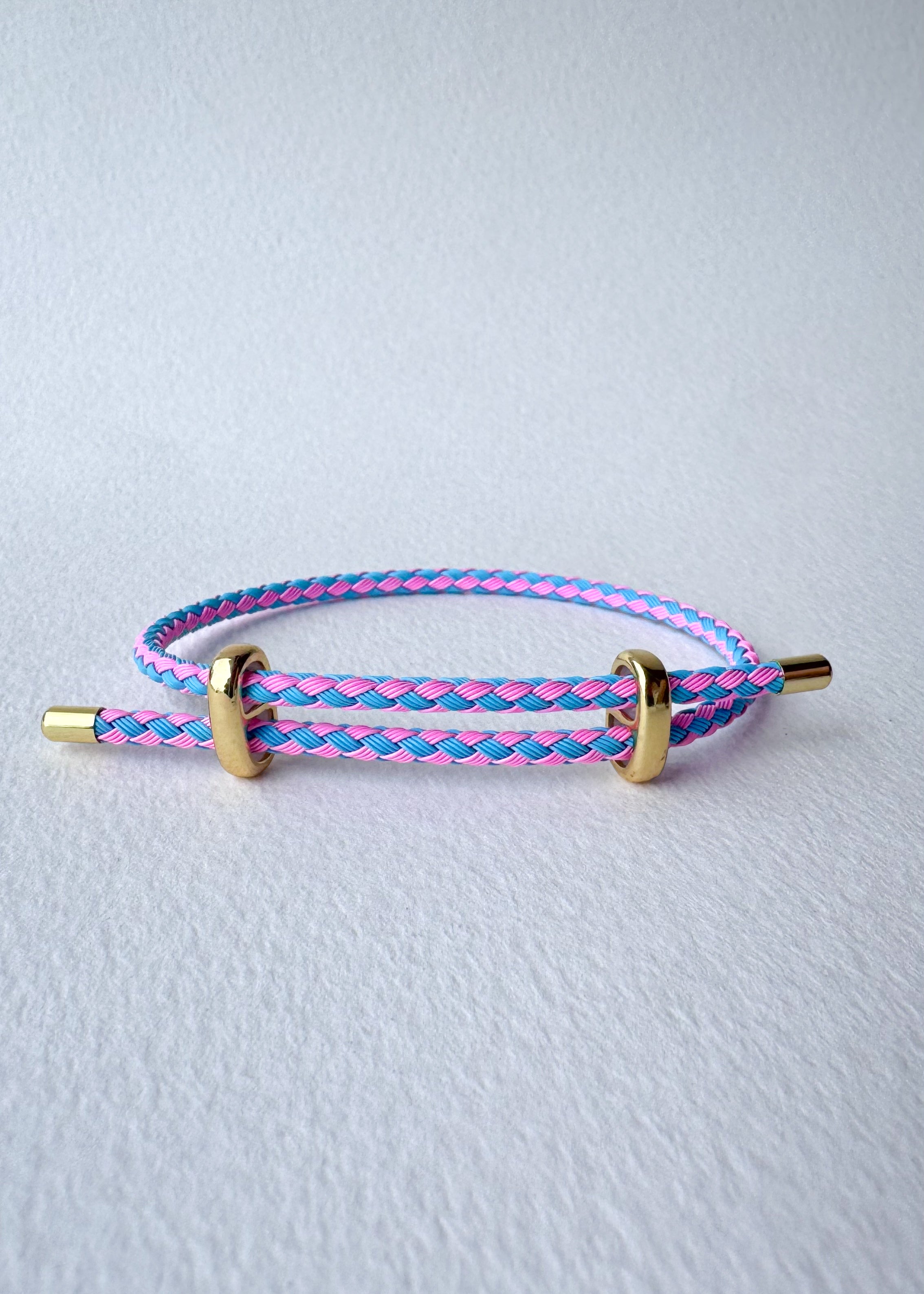 Pink and Blue Leather Adjustable Bracelet