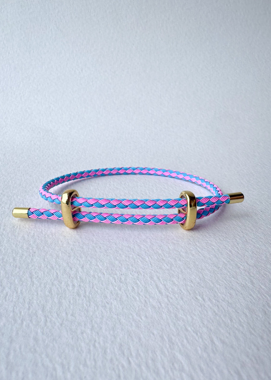 Pink and Blue Leather Adjustable Bracelet