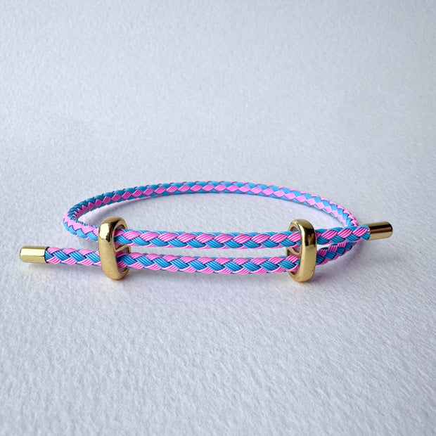 Pink and Blue Leather Adjustable Bracelet