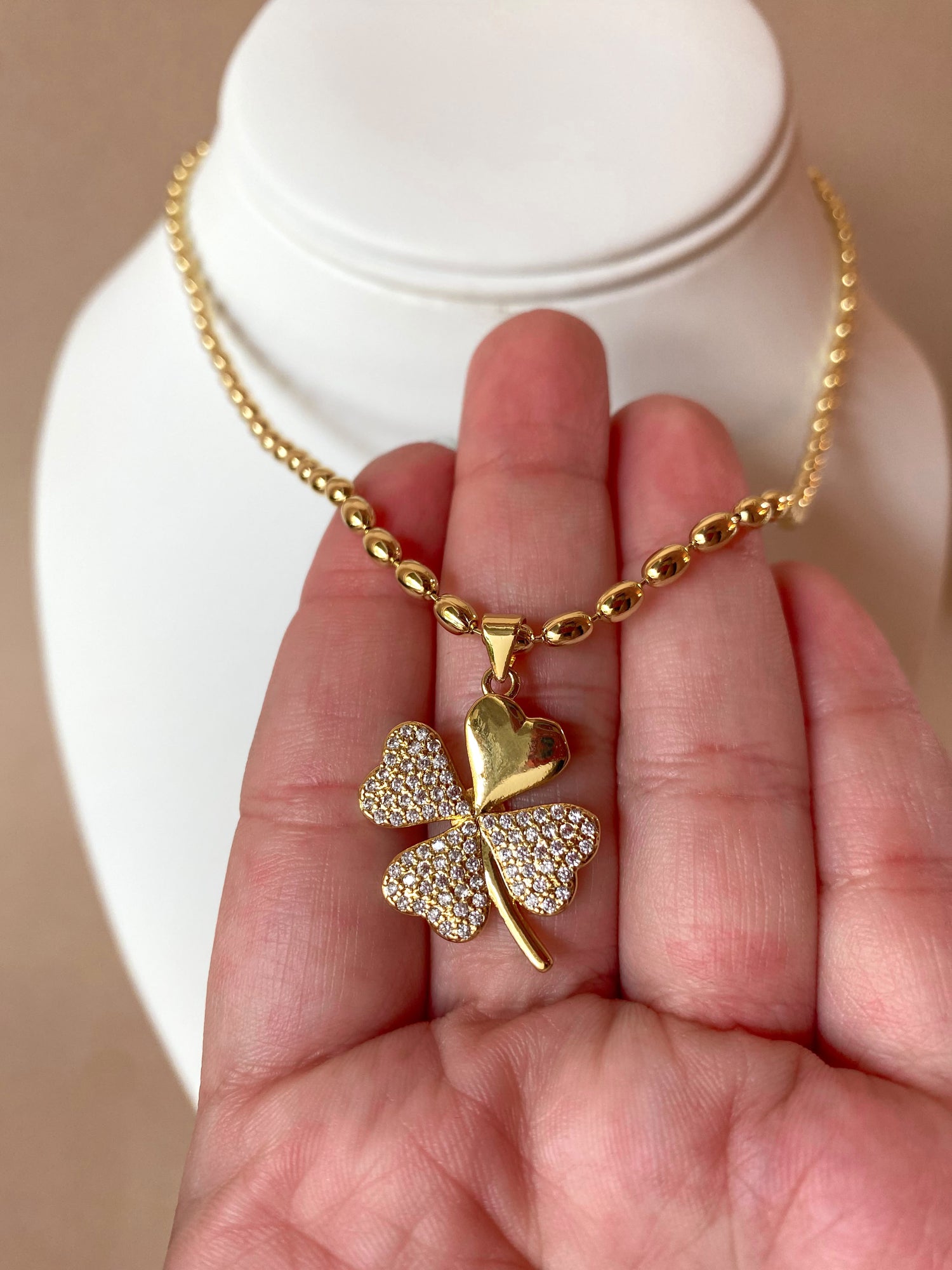 Golden Zircons Medium Clover Flower Necklace