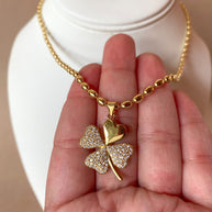 Golden Zircons Medium Clover Flower Necklace