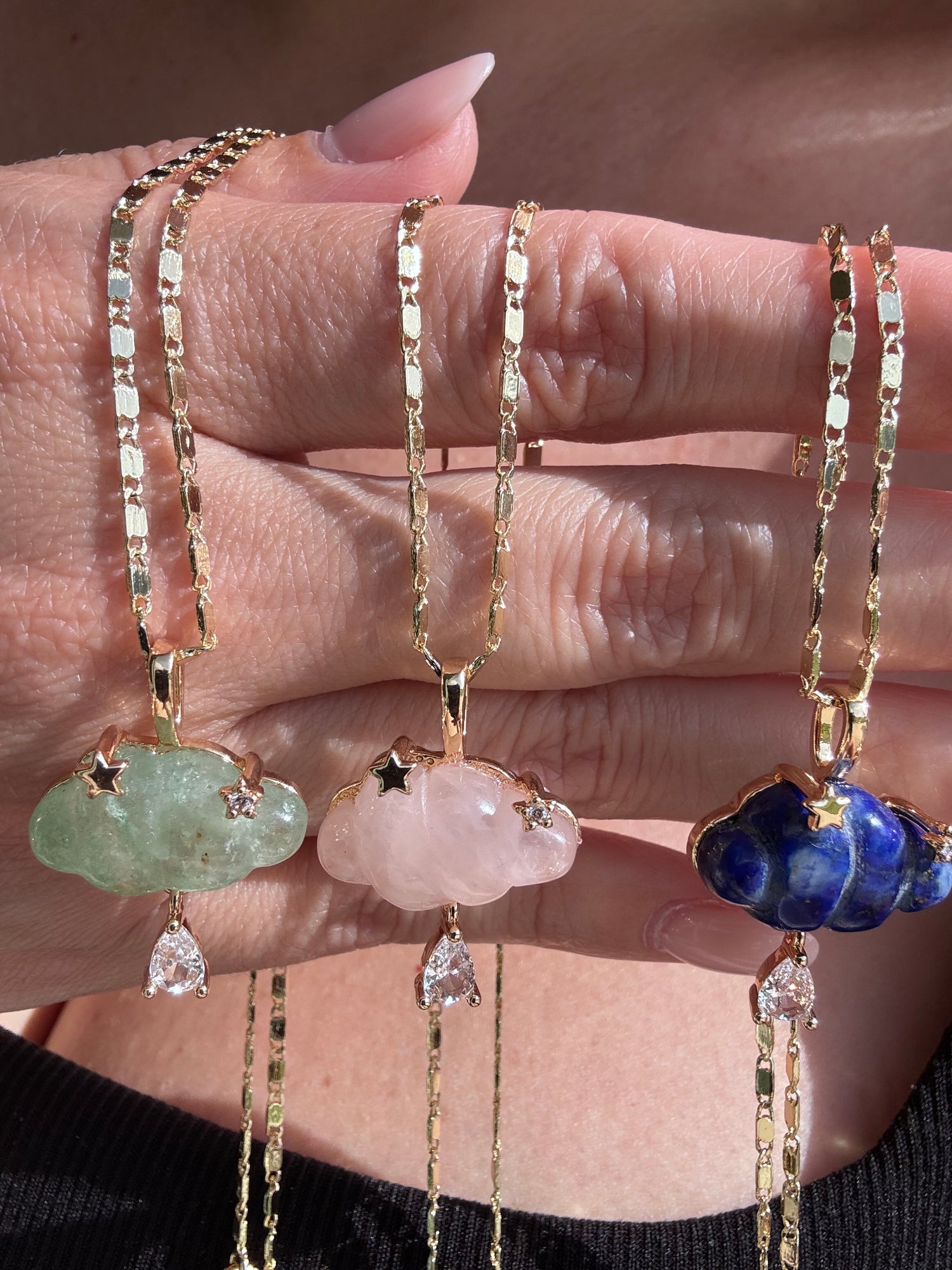 Cloud Raindrop Crystal Gems Golden Necklaces