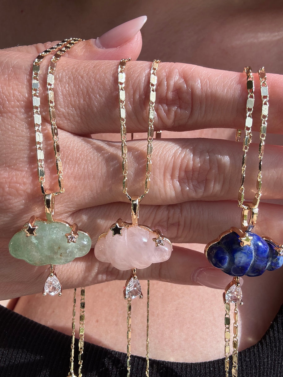 Cloud Raindrop Crystal Gems Golden Necklaces