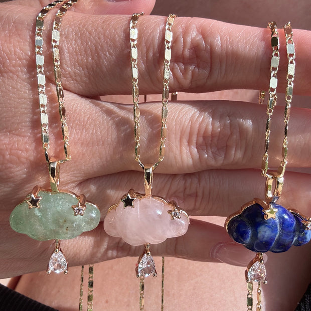 Cloud Raindrop Crystal Gems Golden Necklaces