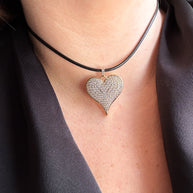 Shiny Hearts Black Leather Necklace