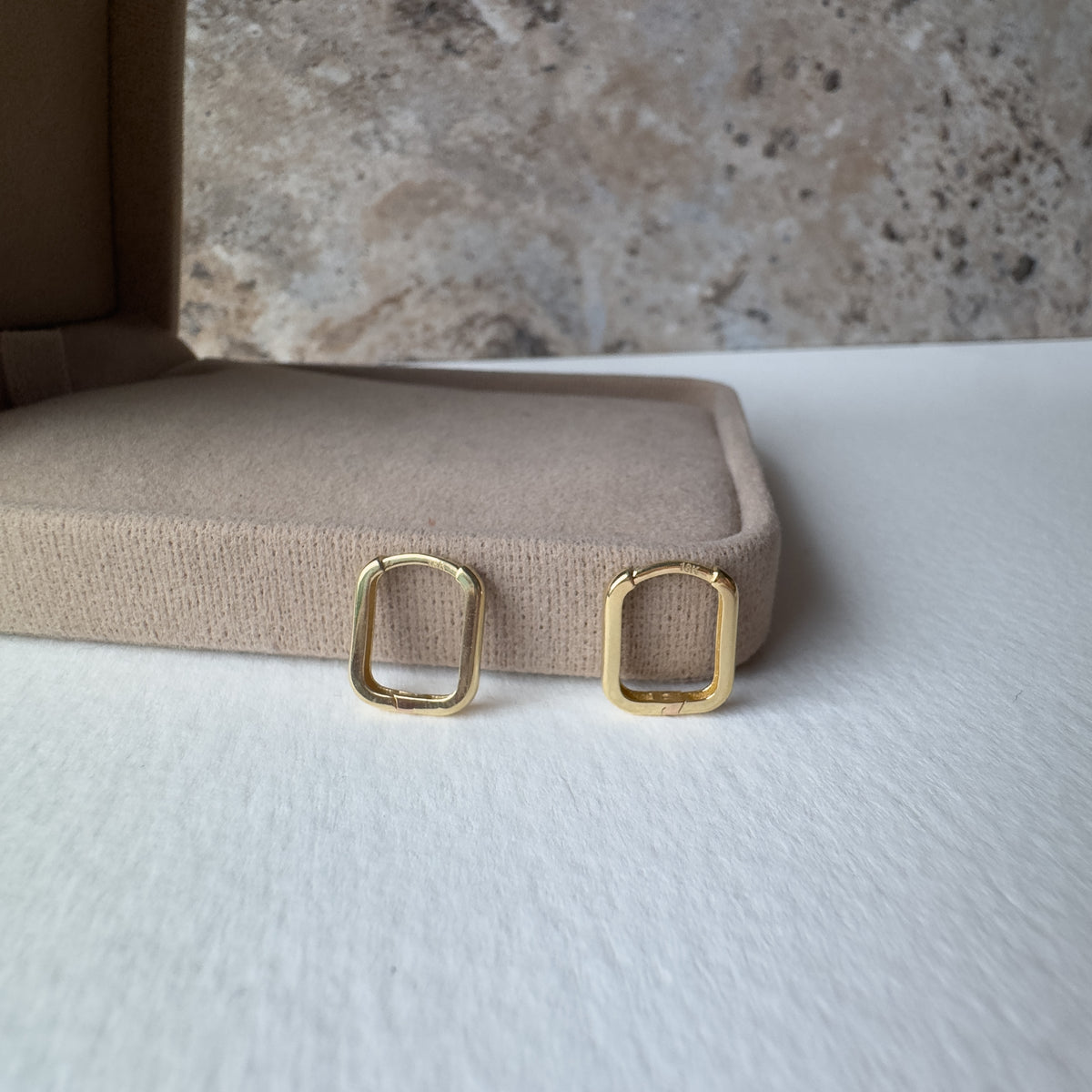 Rectangular Hoops 18K Solid Gold Earrings