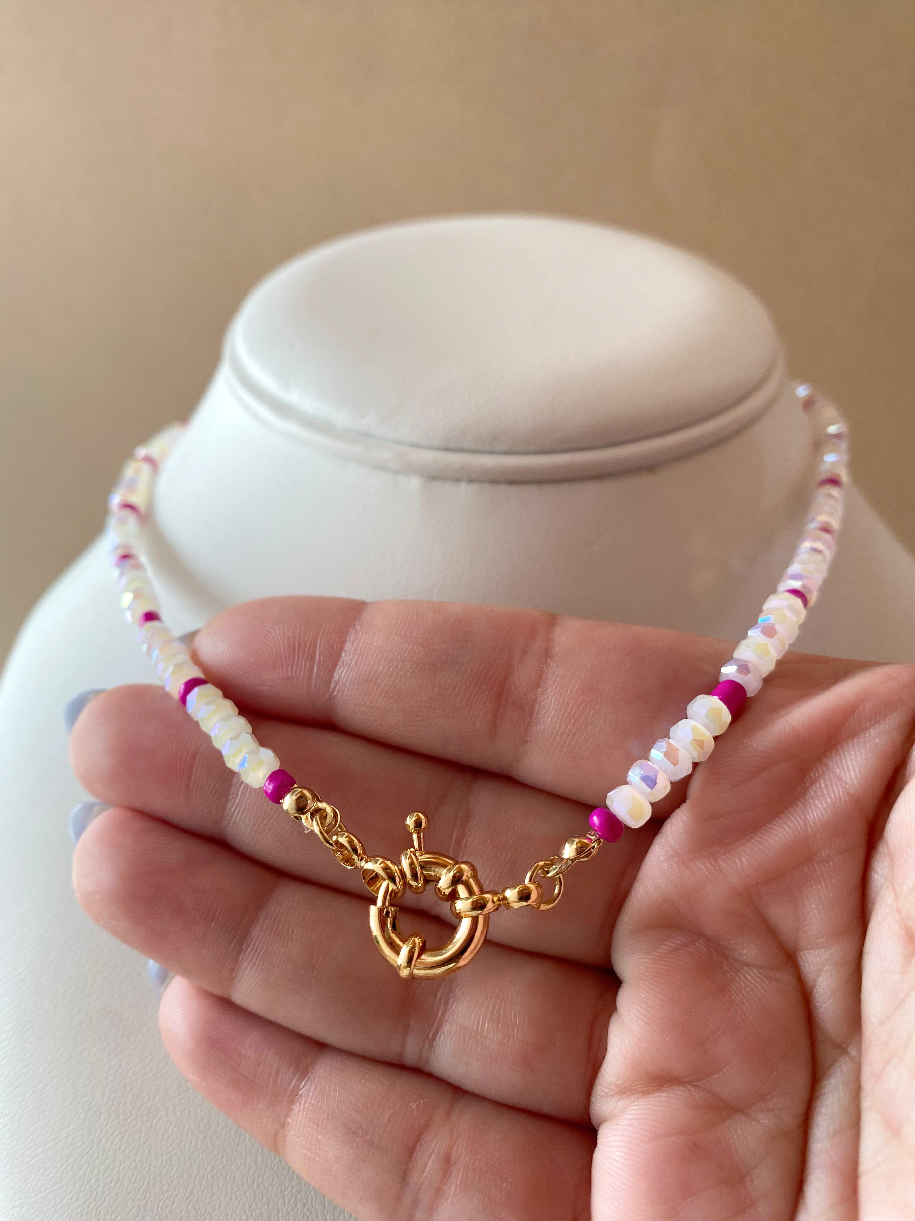 Clear Crystals and Purple Beads Necklace
